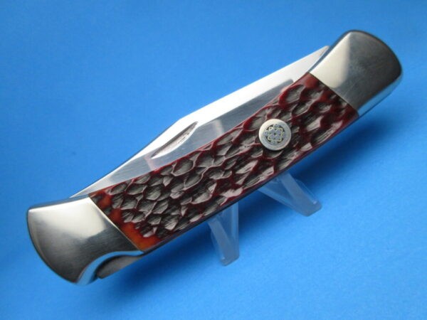 Custom Buck 110 Amber Jigged Bone Automatic Conversion Switchblade Knife - Image 6