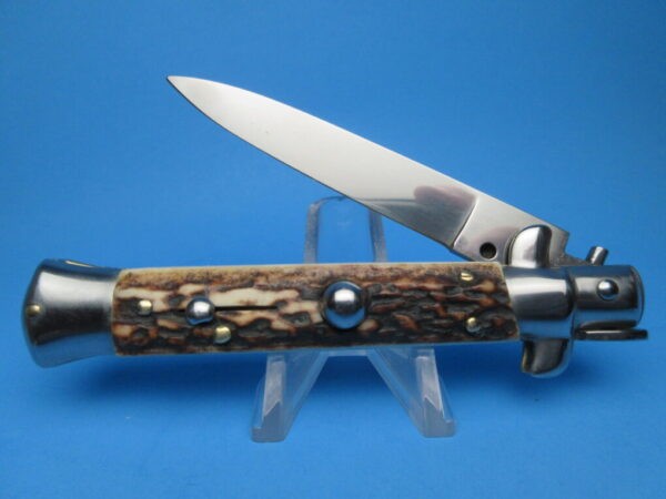 Italian Stiletto Stag Horn Switchblade Knife