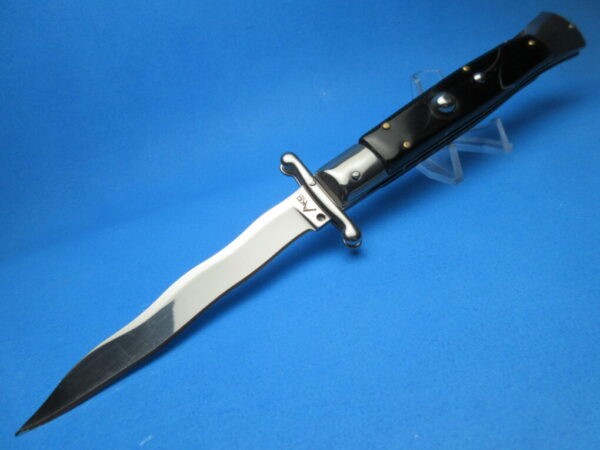 9" Black Marble Italian Kriss Stiletto Clone Switchblade Knife - Image 5