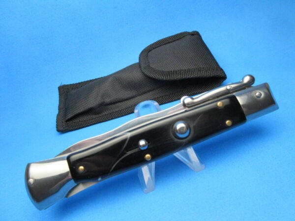 9" Black Marble Italian Kriss Stiletto Clone Switchblade Knife - Image 2