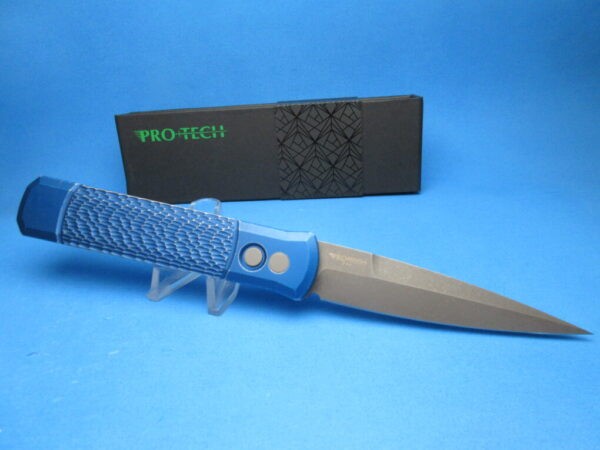 PROTECH GODFATHER BLUE HANDLE ACIDWASHED BLADE PLAIN EDGE - Image 2