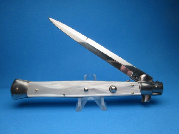 13" Italian Stiletto White Pearlex Bayonet Switchblade