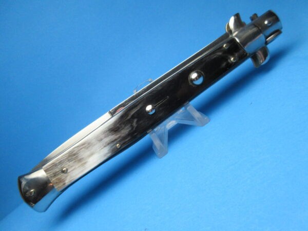 13" Italian Stiletto Buffalo Horn Bayonet Switchblade - Image 5