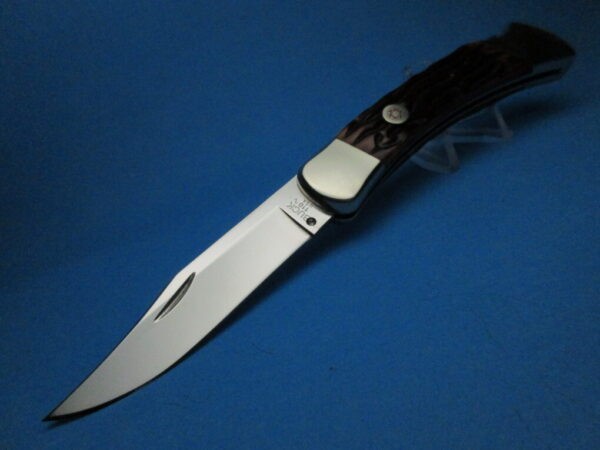 Custom Buck 110 Brown Jigged Bone Automatic Conversion Switchblade Knife - Image 3