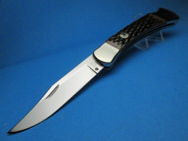 Custom Buck 110 Mahogany Jigged Bone Automatic Conversion Switchblade Knife